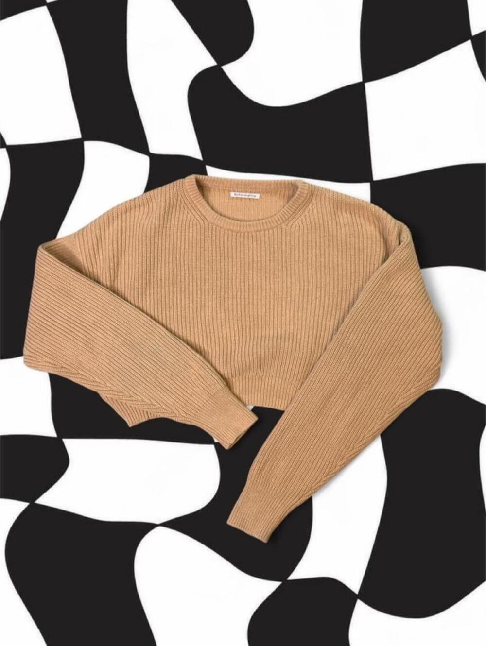 Reformation Tan cropped and ribbed knit sweater